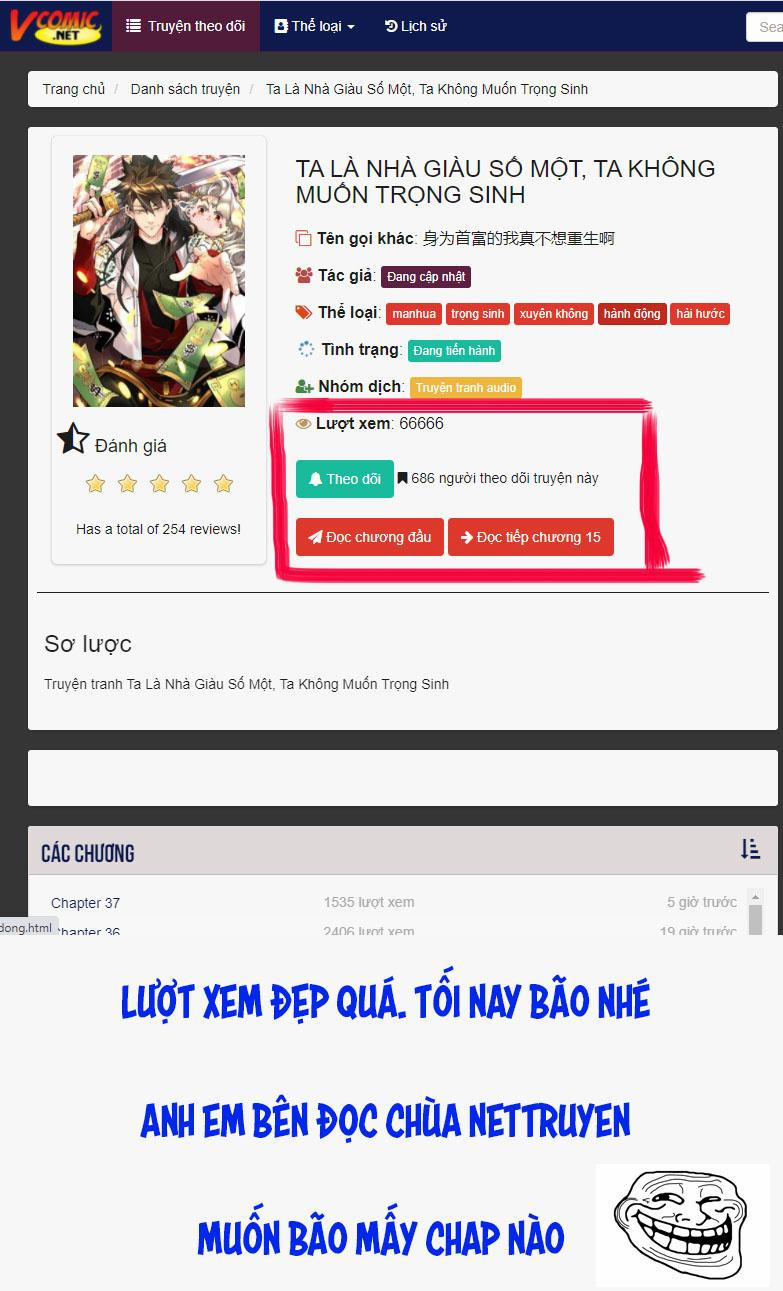 Ta Là Nhà Giàu Số Một, Ta Không Muốn Trọng Sinh 38 trang 0